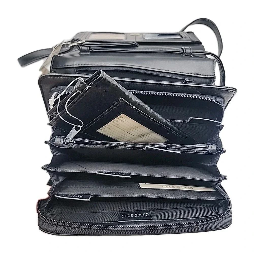 Vintage Wilson Leather Black Crossbody Multi Compartments Purse Handbag - Picture 2 of 8